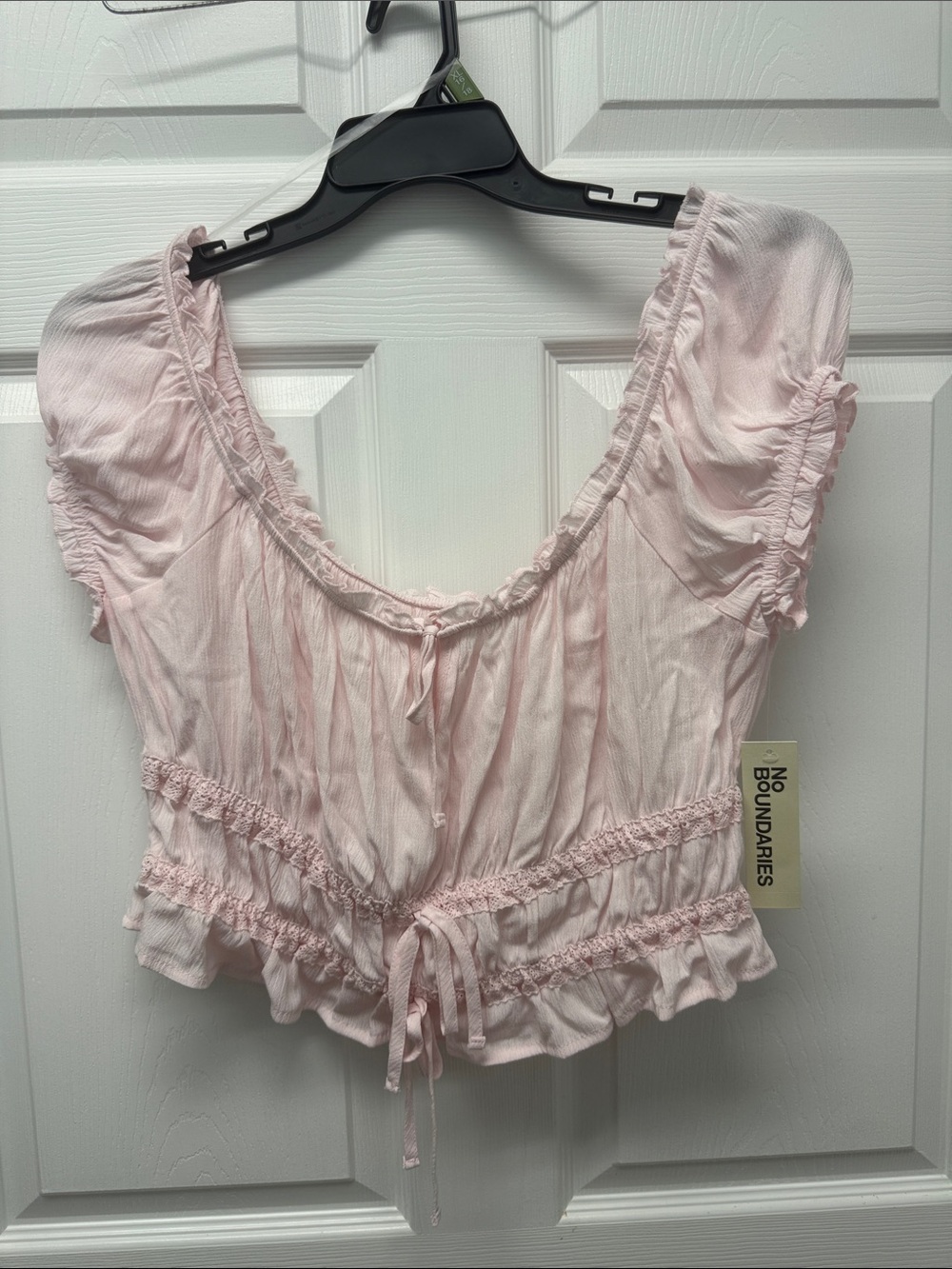 No Boundaries Pink Ruffled Drawstring Crop Top